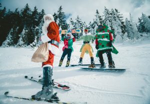 weihnachtsmann, ski, schnee, kostüme