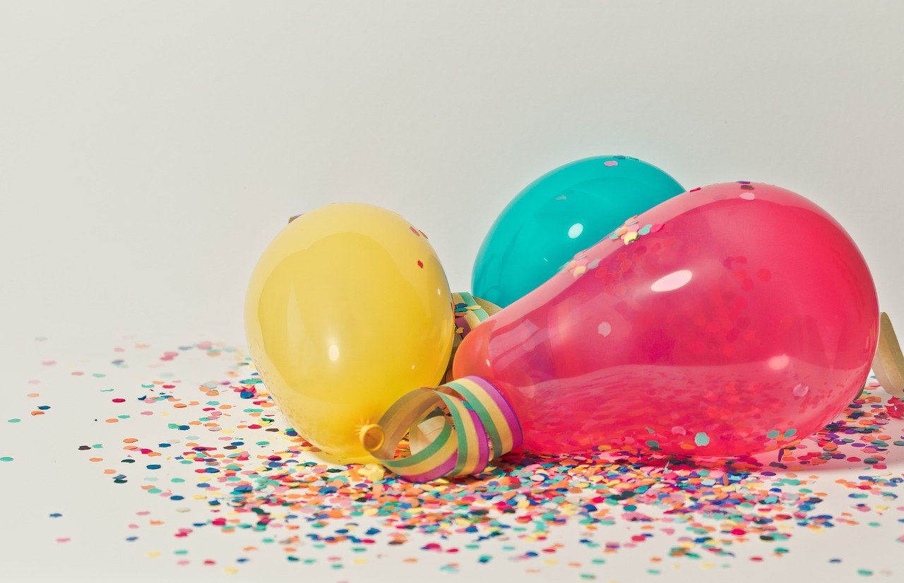 party, ballons, konfetti, luftschlangen